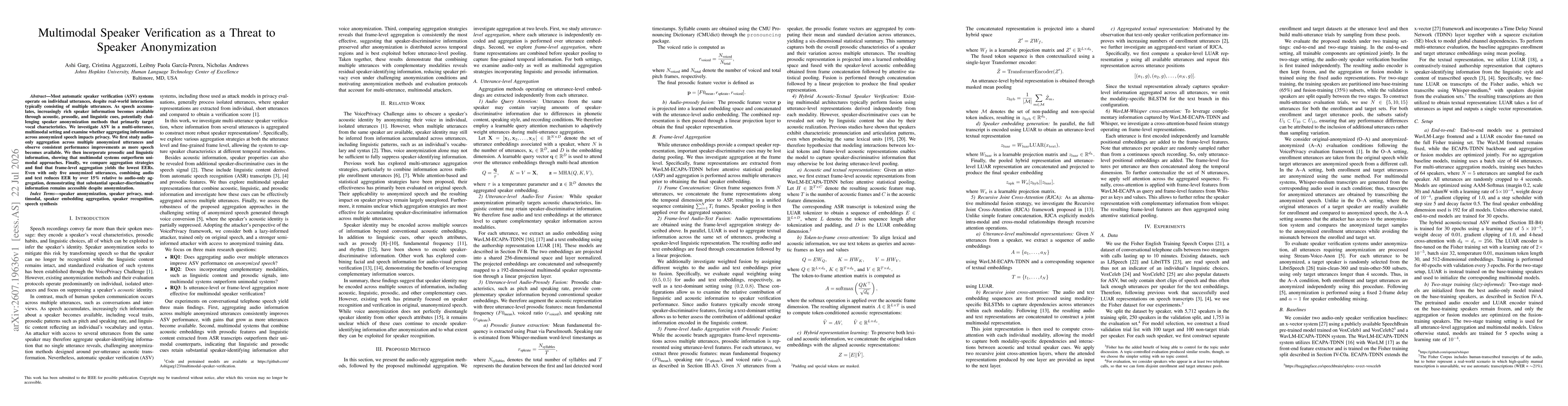 Thumbnail for Multimodal Speaker Verification as a Threat to Speaker Anonymization
