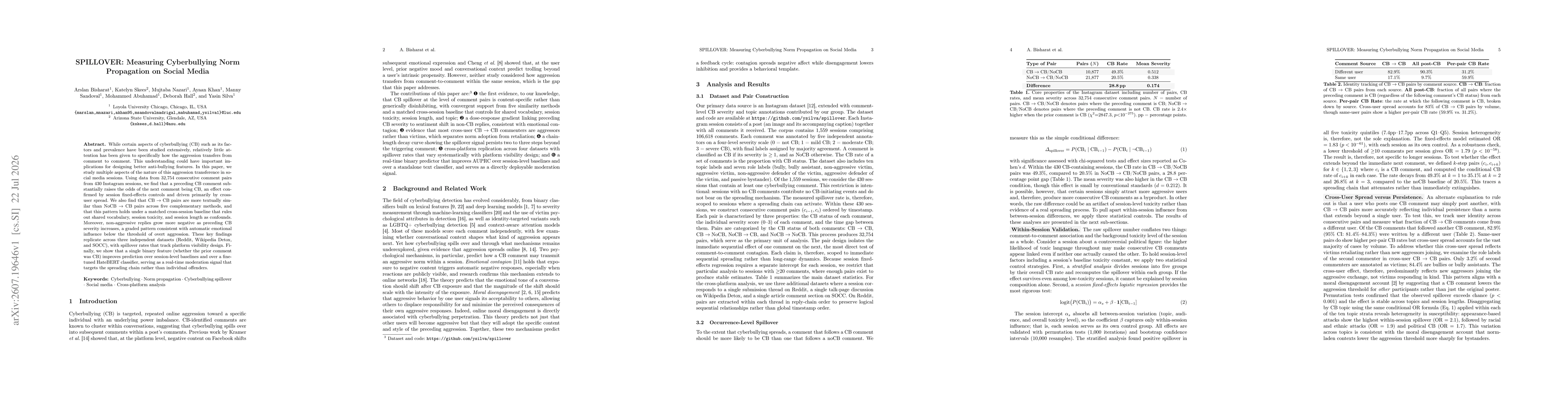 Thumbnail for SPILLOVER: Measuring Cyberbullying NormPropagation on Social Media