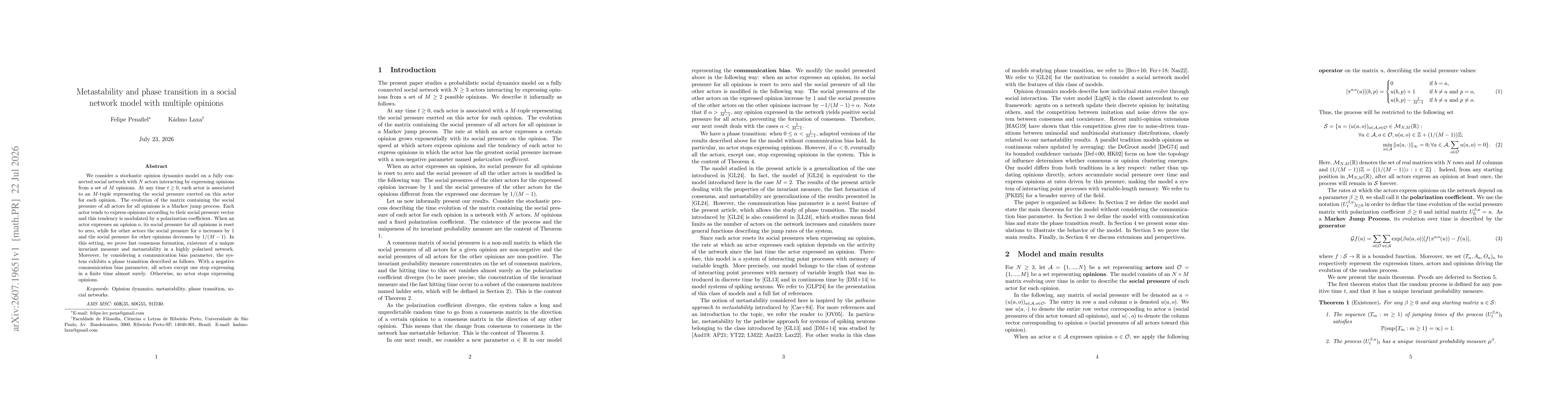 Thumbnail for Metastability and phase transition in a social network model with multiple opinions