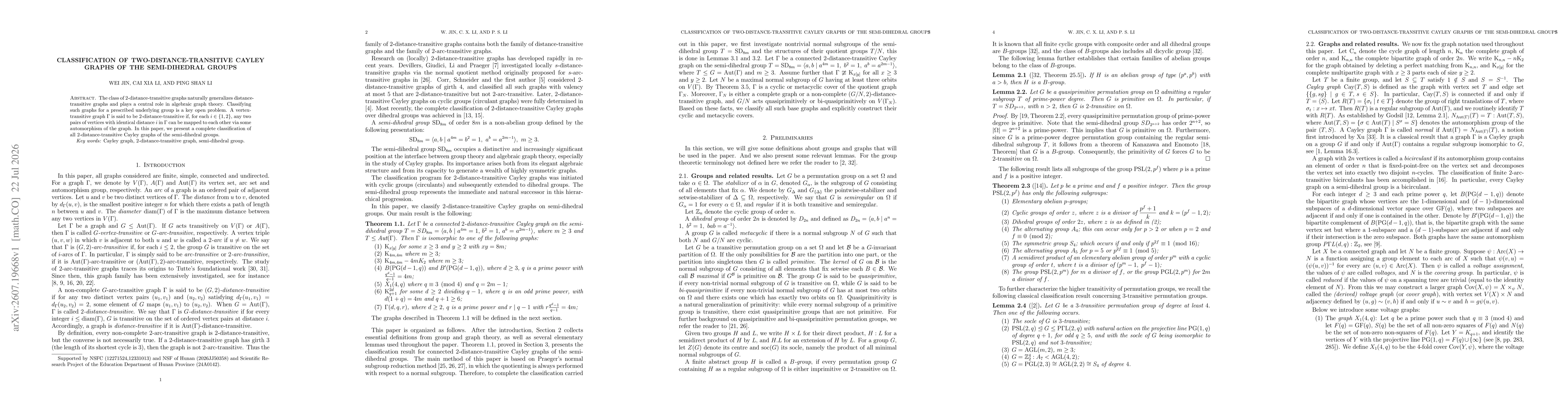 Thumbnail for Classification of two-distance-transitive Cayley graphs of the semi-dihedral groups