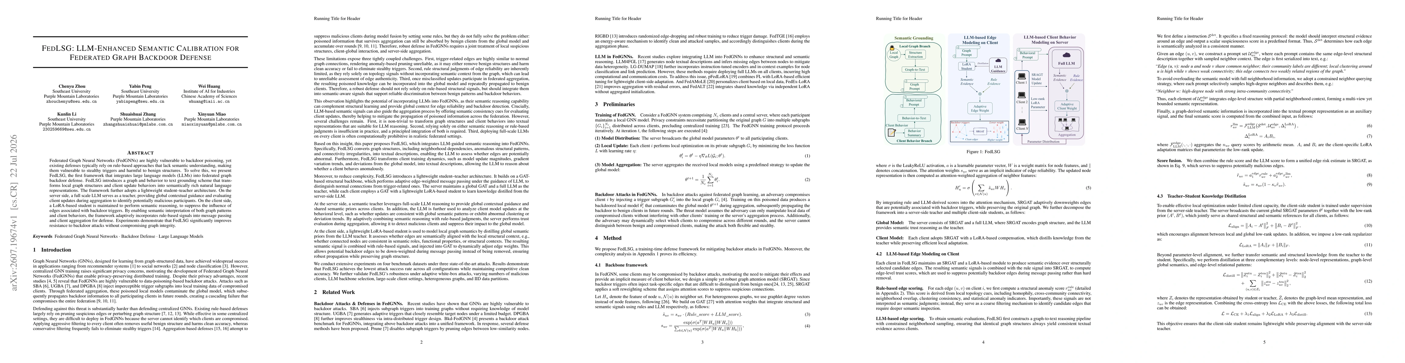 Thumbnail for FedLSG: LLM-Enhanced Semantic Calibration for Federated Graph Backdoor Defense