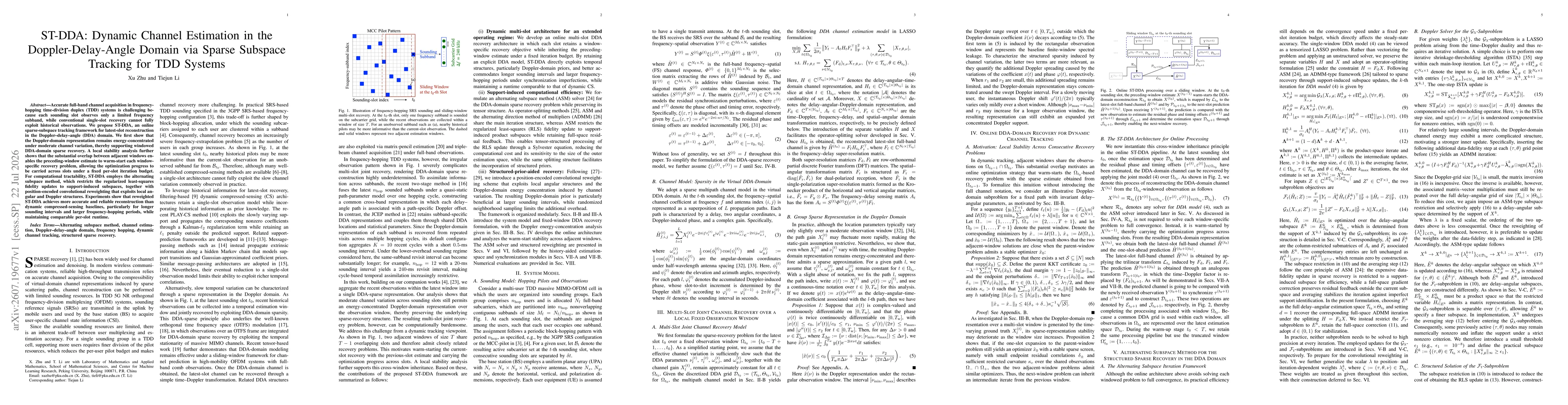 Thumbnail for ST-DDA: Dynamic Channel Estimation in the Doppler-Delay-Angle Domain via Sparse Subspace Tracking for TDD Systems