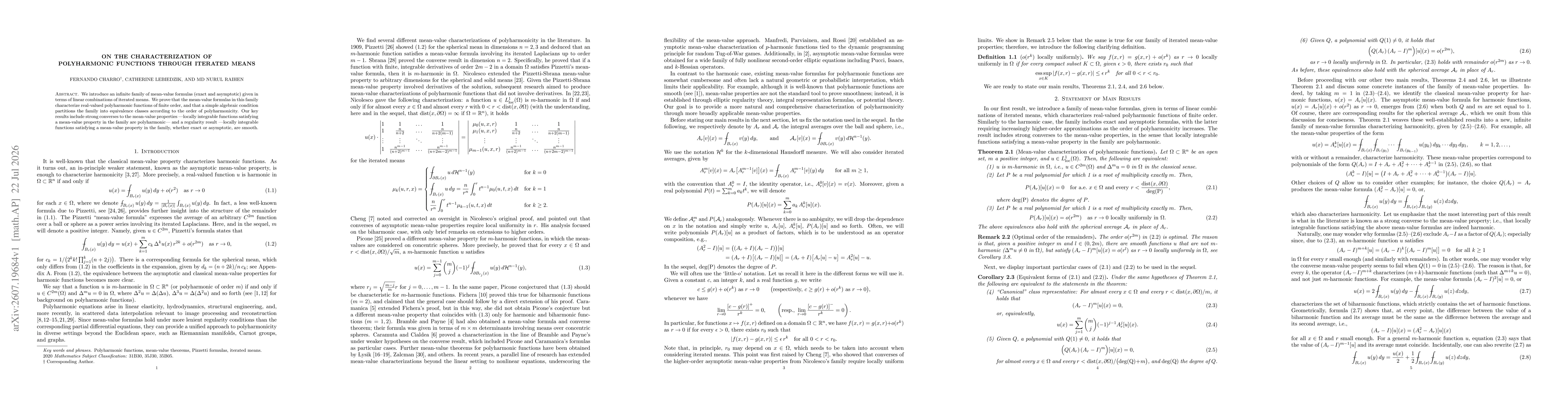 Thumbnail for On the characterization of polyharmonic functions through iterated means