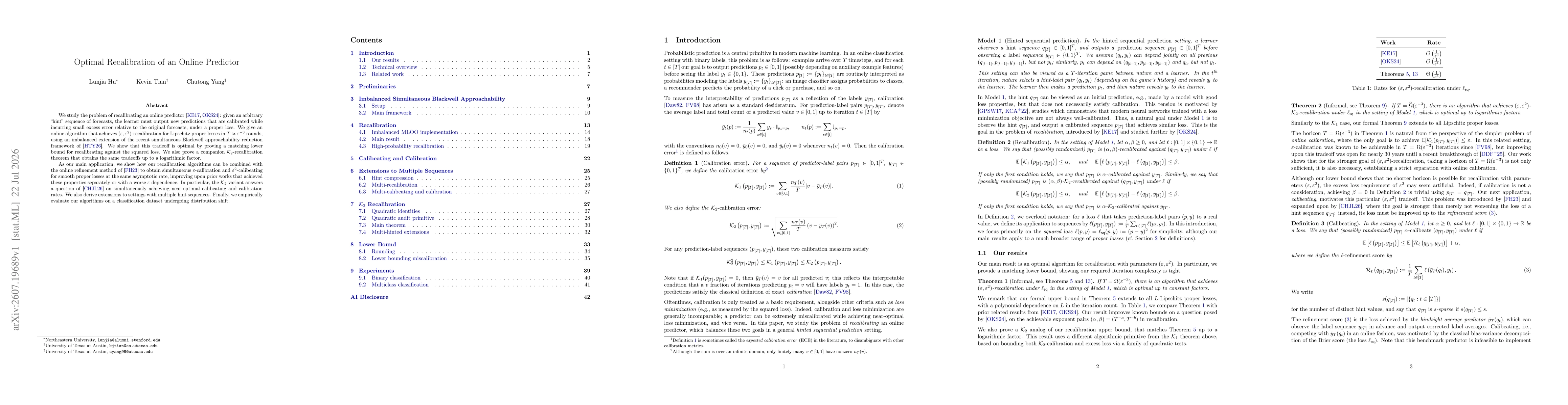 Thumbnail for Optimal Recalibration of an Online Predictor