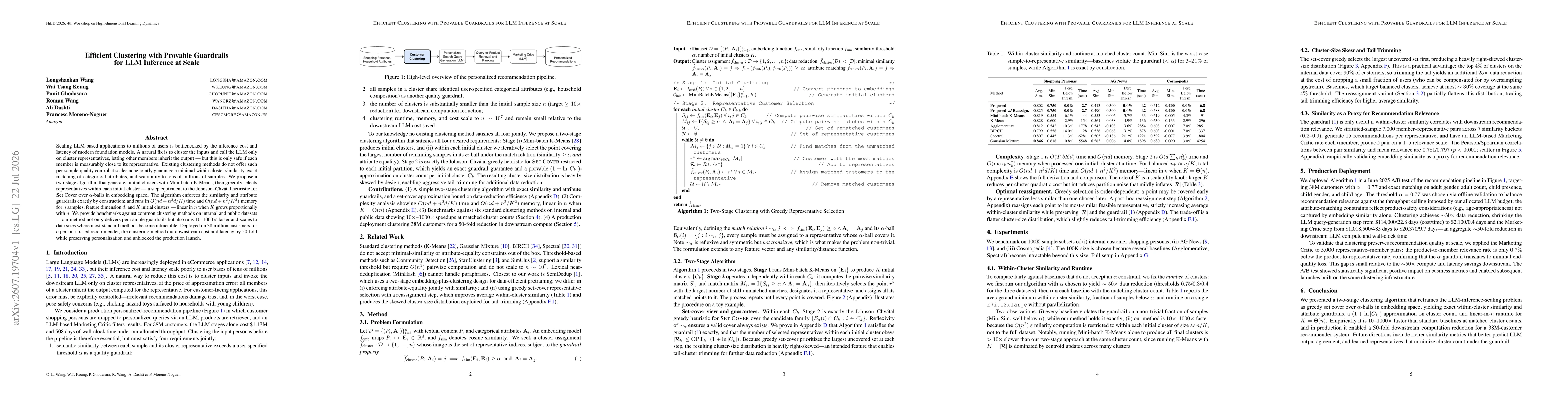 Thumbnail for Efficient Clustering with Provable Guardrails for LLM Inference at Scale