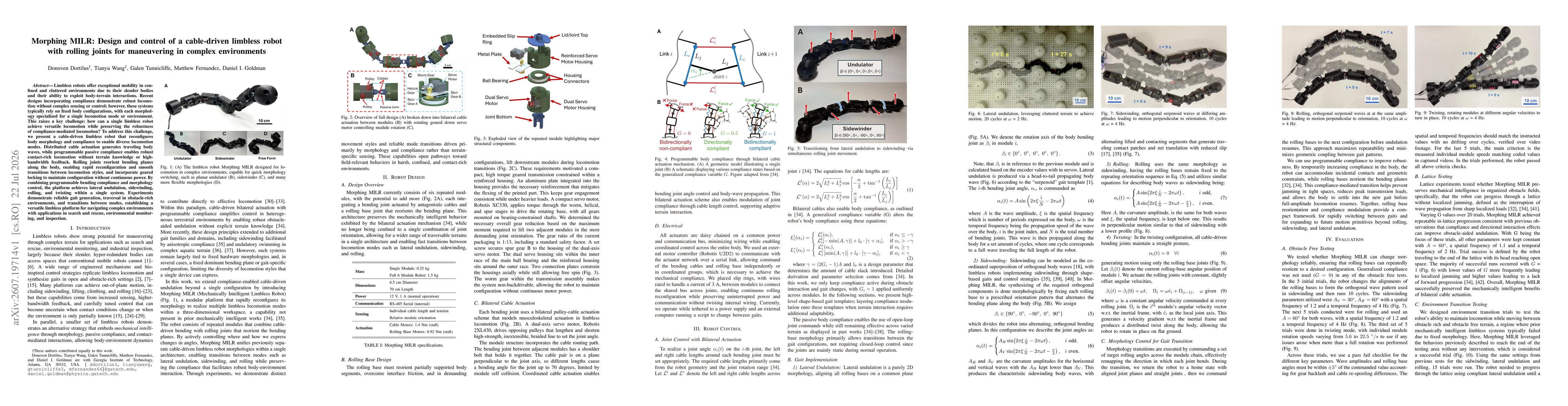 Thumbnail for Morphing MILR: Design and control of a cable-driven limbless robot with rolling joints for maneuvering in complex environments