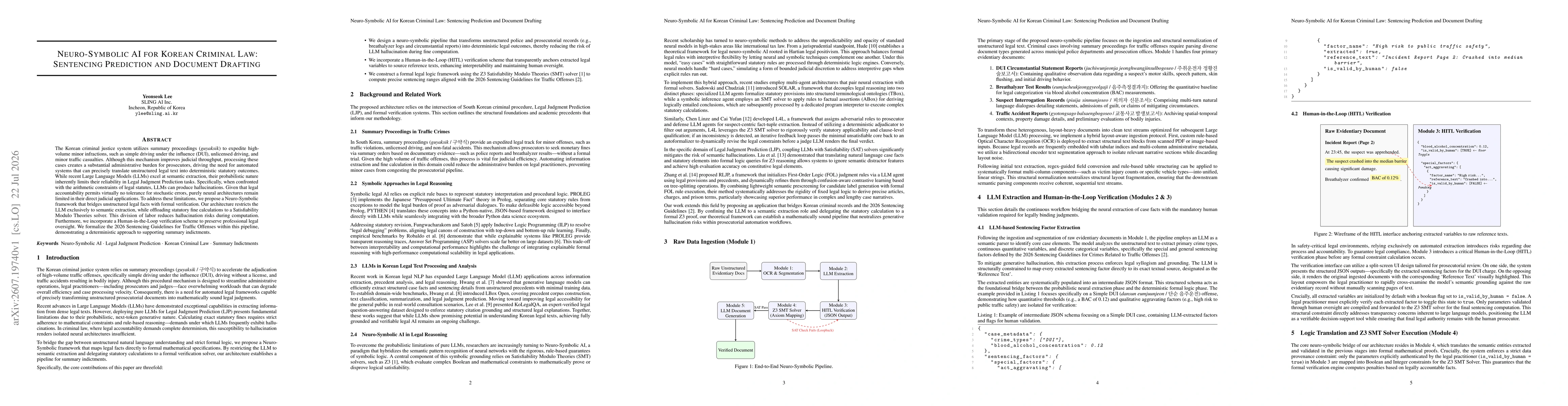 Thumbnail for Neuro-Symbolic AI for Korean Criminal Law: Sentencing Prediction and Document Drafting