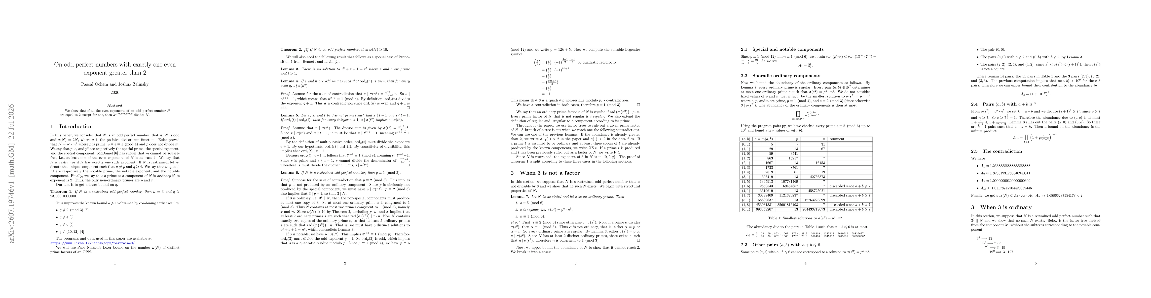 Thumbnail for On odd perfect numbers with exactly one even exponent greater than 2