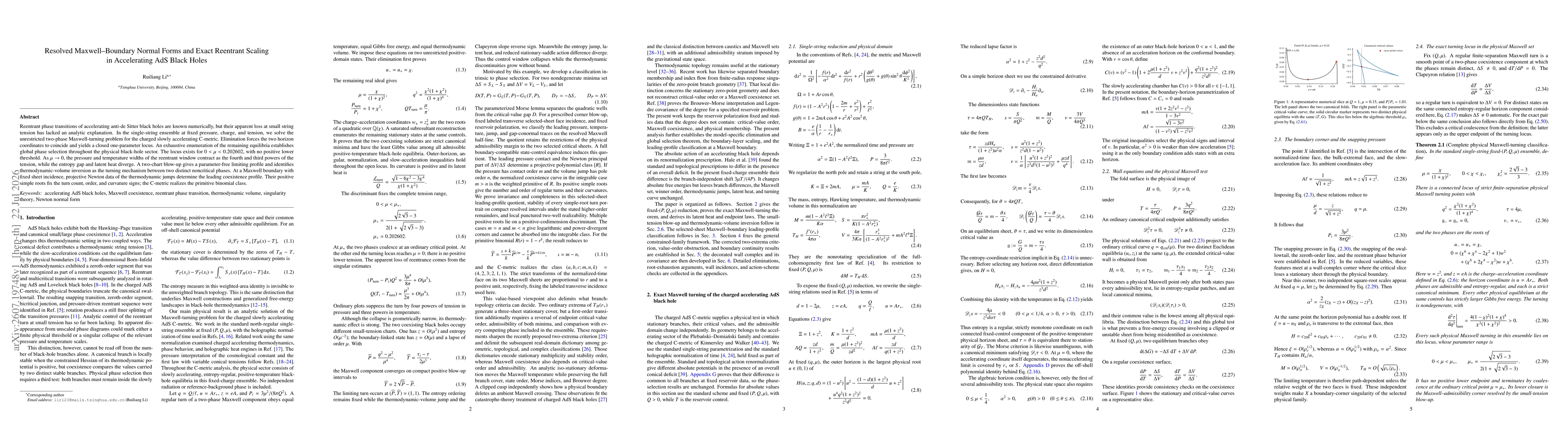 Thumbnail for Resolved Maxwell-Boundary Normal Forms and Exact Reentrant Scaling in Accelerating AdS Black Holes