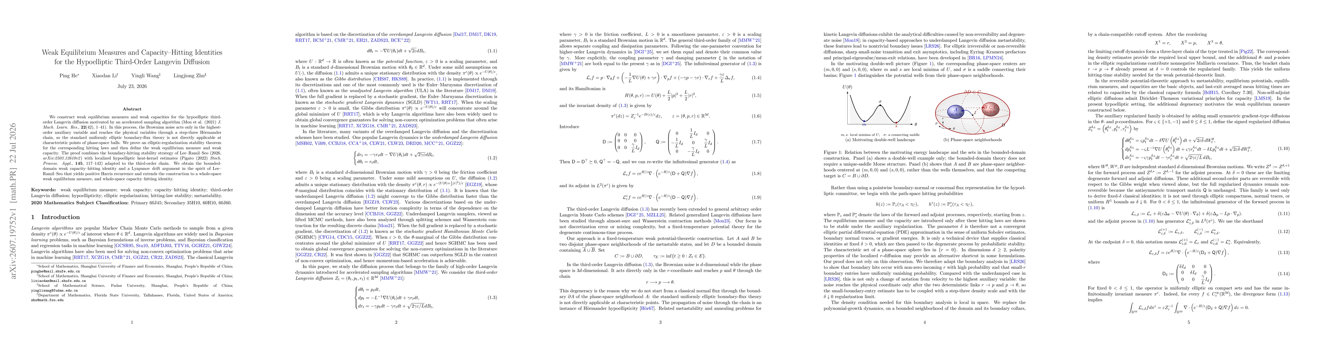 Thumbnail for Weak Equilibrium Measures and Capacity--Hitting Identities for the Hypoelliptic Third-Order Langevin Diffusion