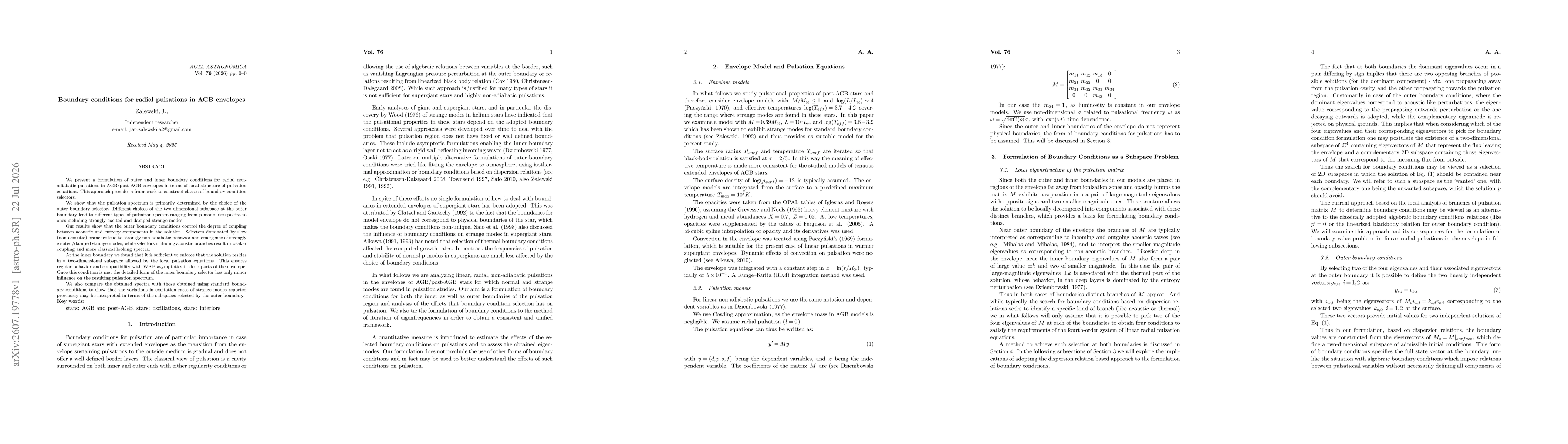Thumbnail for Boundary conditions for radial pulsations in AGB envelopes