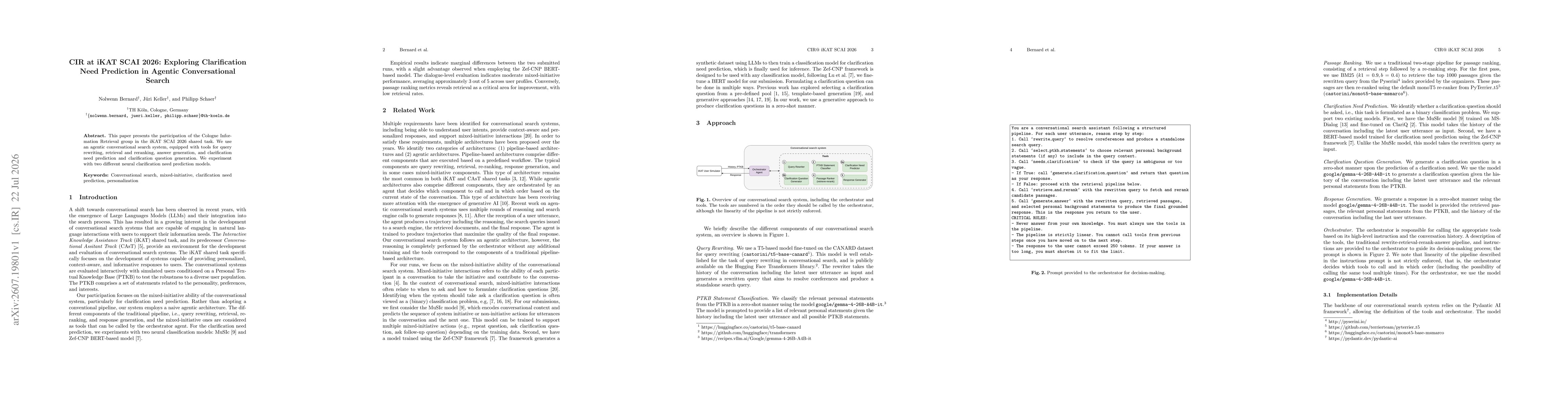 Thumbnail for CIR at iKAT SCAI 2026: Exploring Clarification Need Prediction in Agentic Conversational Search