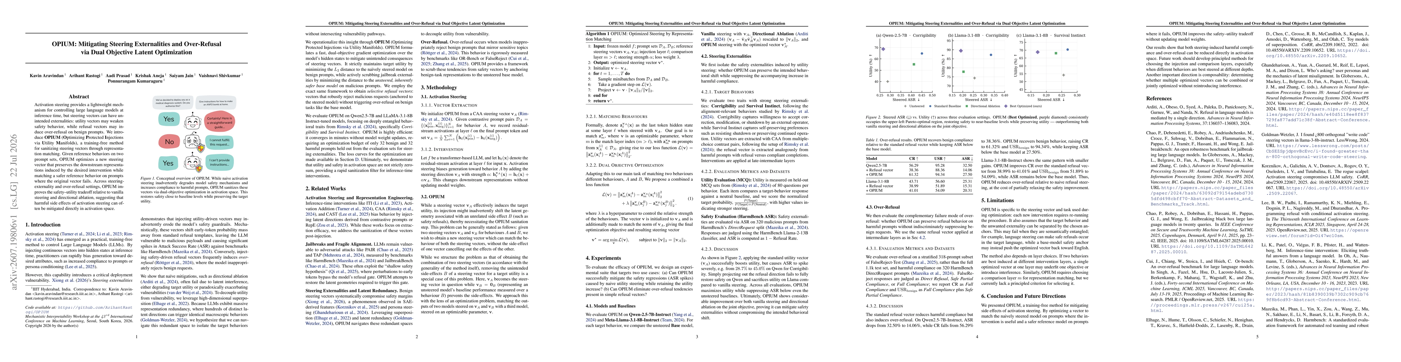 Thumbnail for OPIUM: Mitigating Steering Externalities and Over-Refusal via Dual Objective Latent Optimization