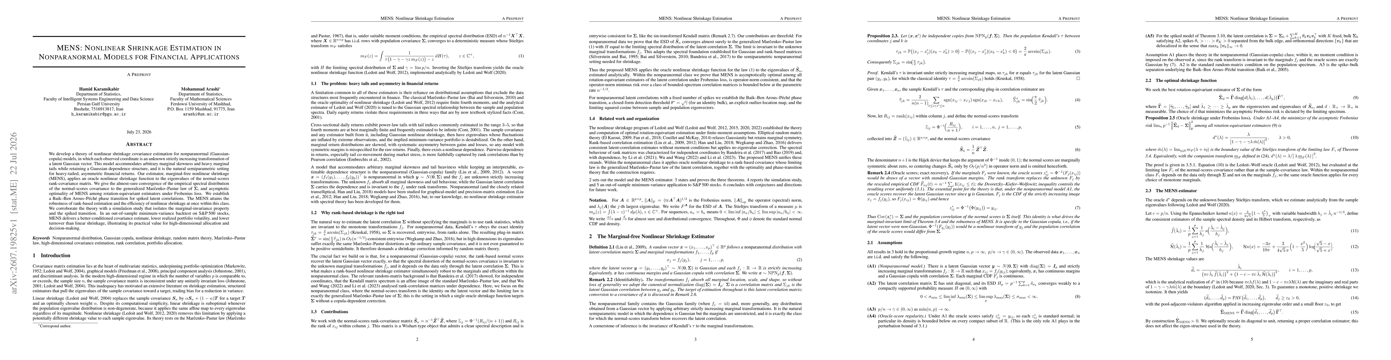 Thumbnail for Mens: Nonlinear shrinkage estimation in nonparanormal models for financial applications