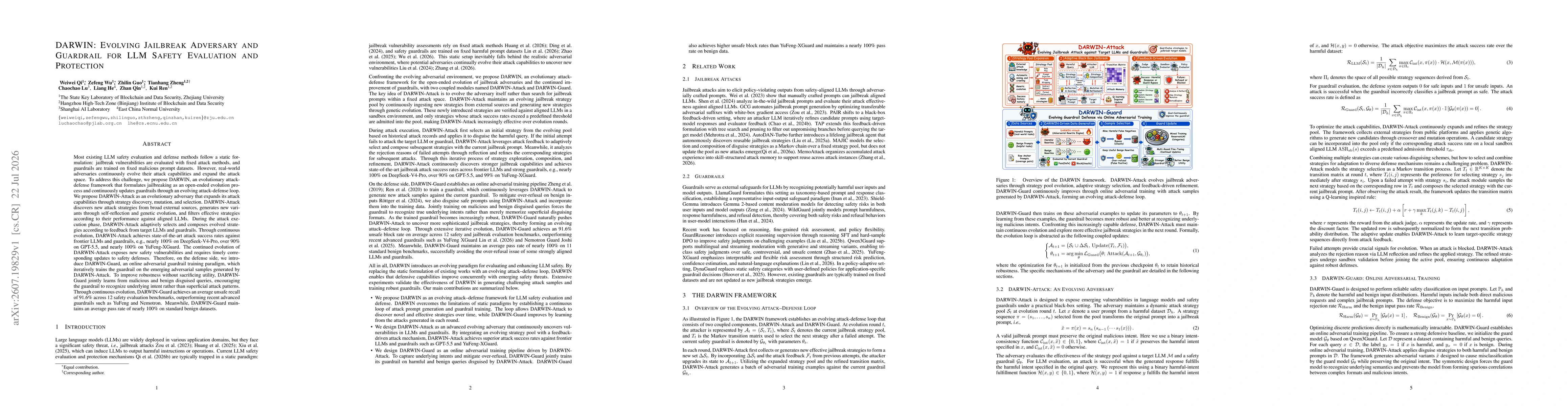 Thumbnail for DARWIN: Evolving Jailbreak Adversary and Guardrail for LLM Safety Evaluation and Protection