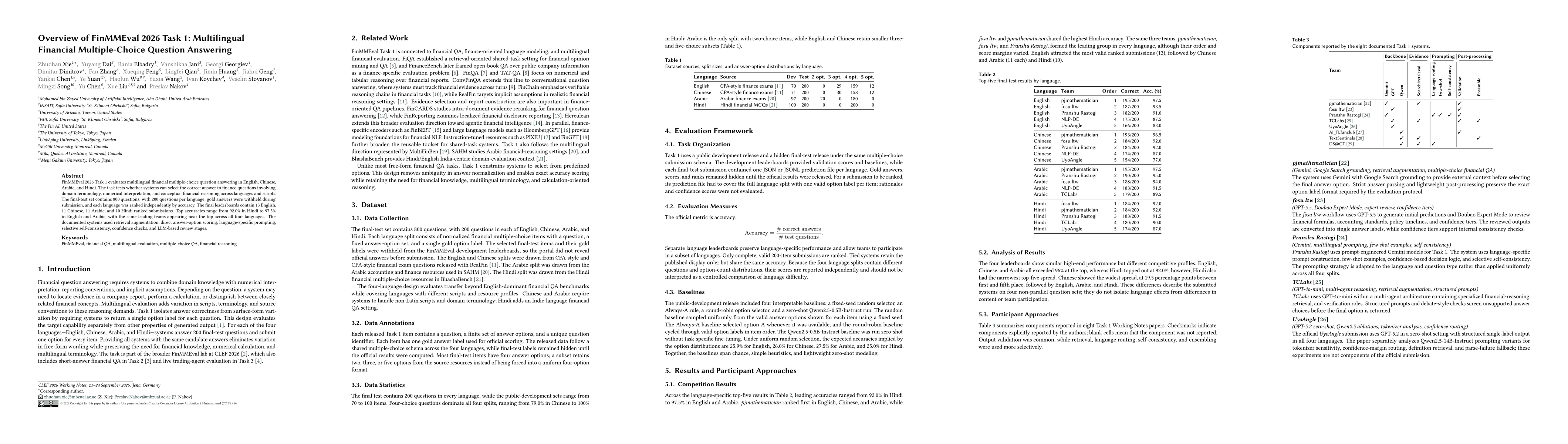 Thumbnail for Overview of FinMMEval 2026 Task 1: Multilingual Financial Multiple-Choice Question Answering