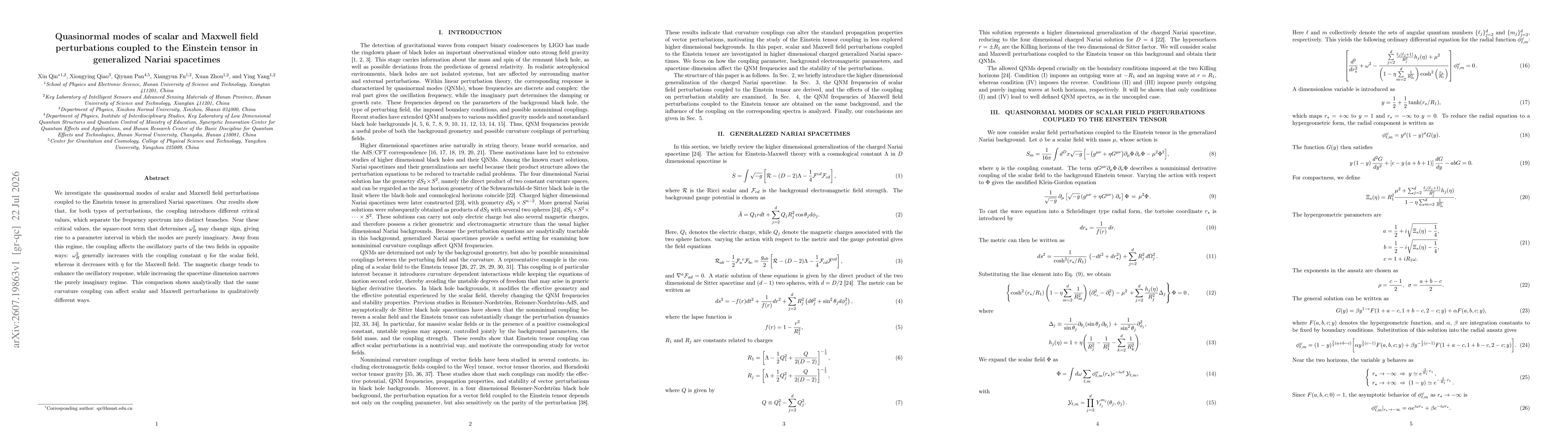Thumbnail for Quasinormal modes of scalar and Maxwell field perturbations coupled to the Einstein tensor in generalized Nariai spacetimes