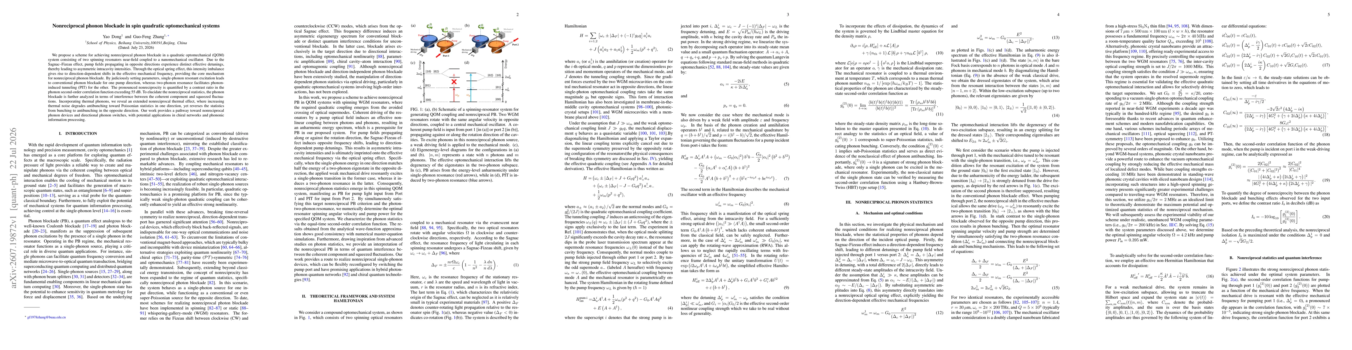 Thumbnail for Nonreciprocal phonon blockade in spin quadratic optomechanical systems