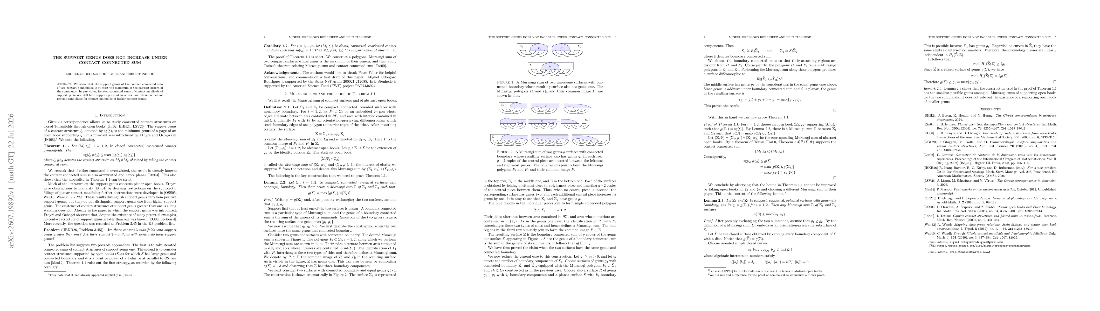 Thumbnail for The support genus does not increase under contact connected sum