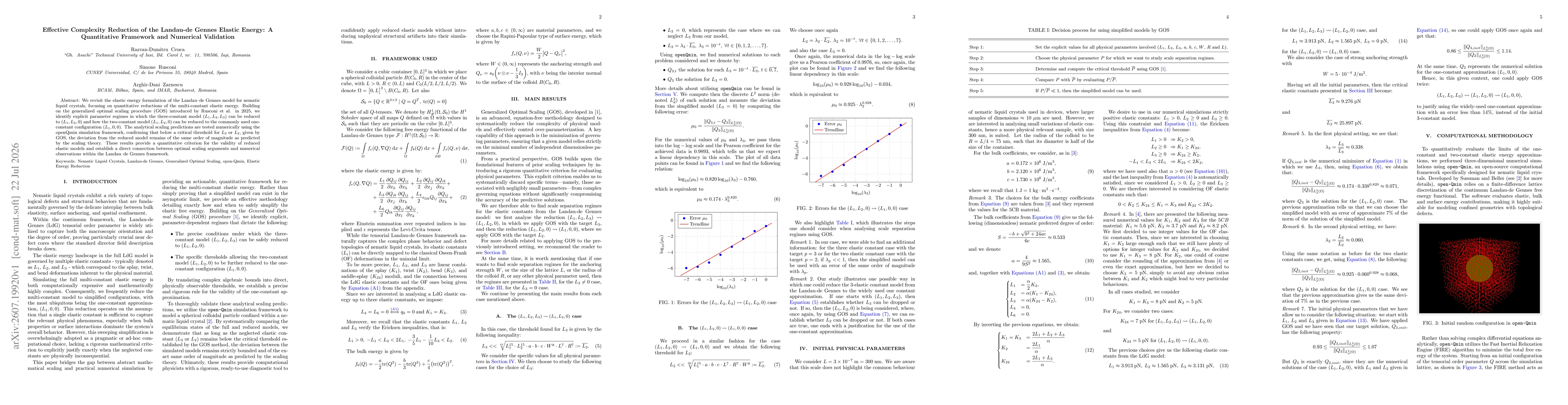 Thumbnail for Effective Complexity Reduction of the Landau-de Gennes Elastic Energy: A Quantitative Framework and Numerical Validation