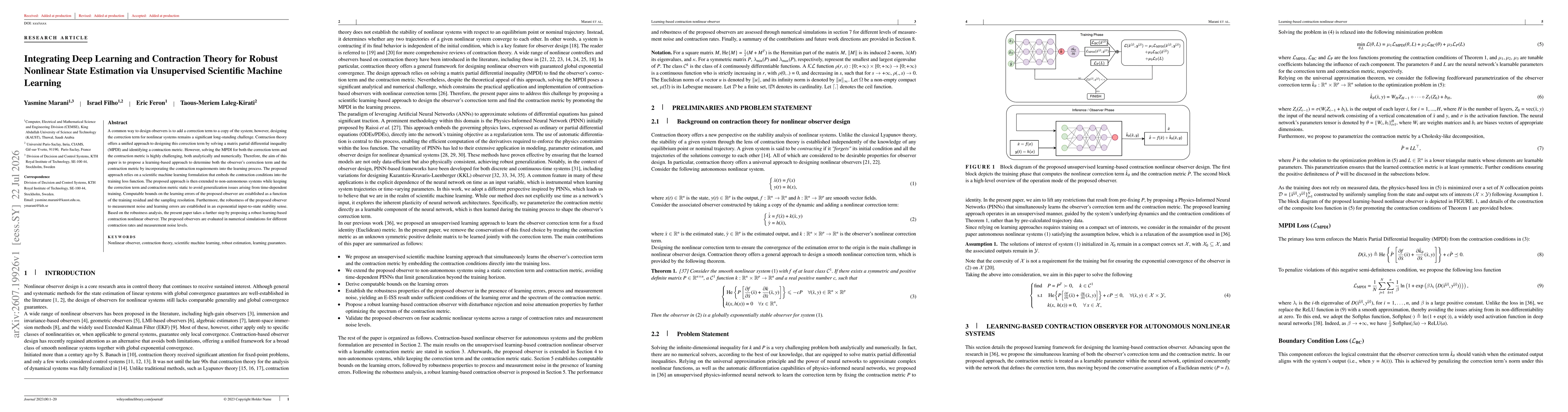 Thumbnail for Integrating Deep Learning and Contraction Theory for Robust Nonlinear State Estimation via Unsupervised Scientific Machine Learning