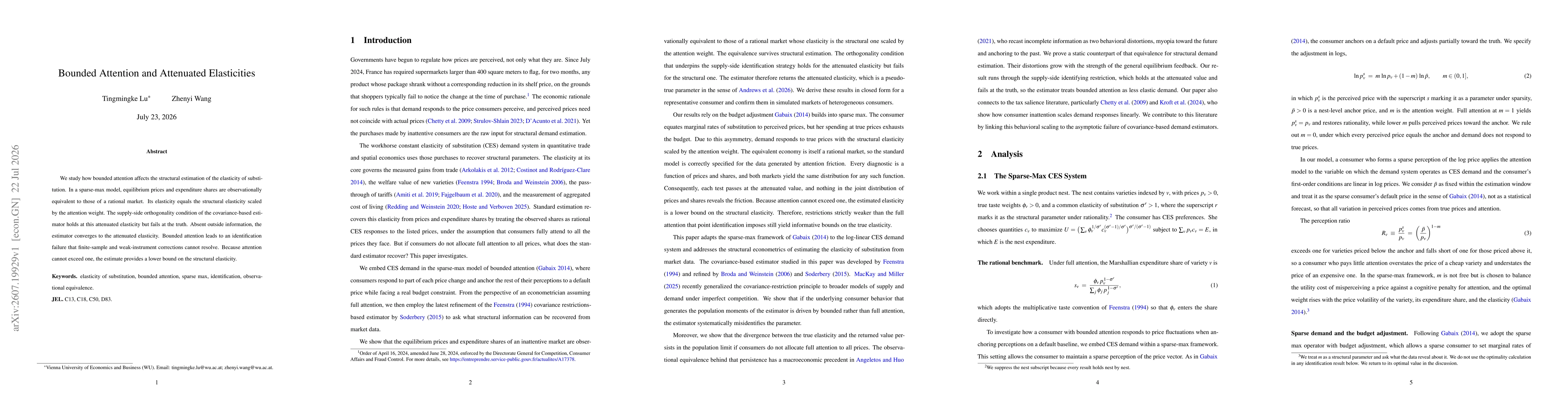 Thumbnail for Bounded Attention and Attenuated Elasticities