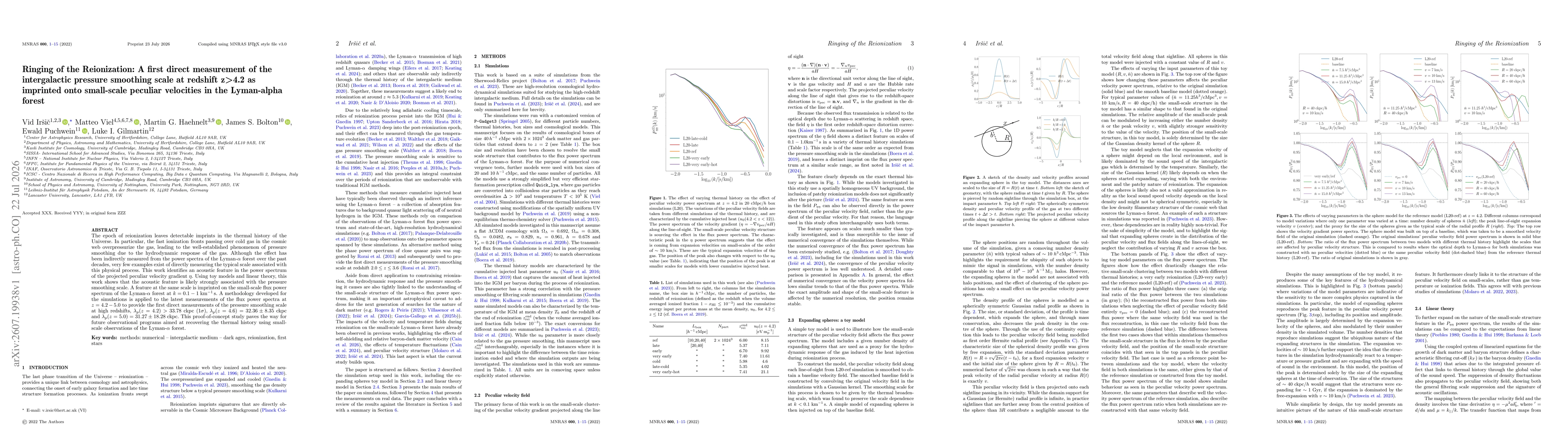 Thumbnail for Ringing of the Reionization: A first direct measurement of the intergalactic pressure smoothing scale at redshift z>4.2 as imprinted onto small-scale peculiar velocities in the Lyman-alpha forest
