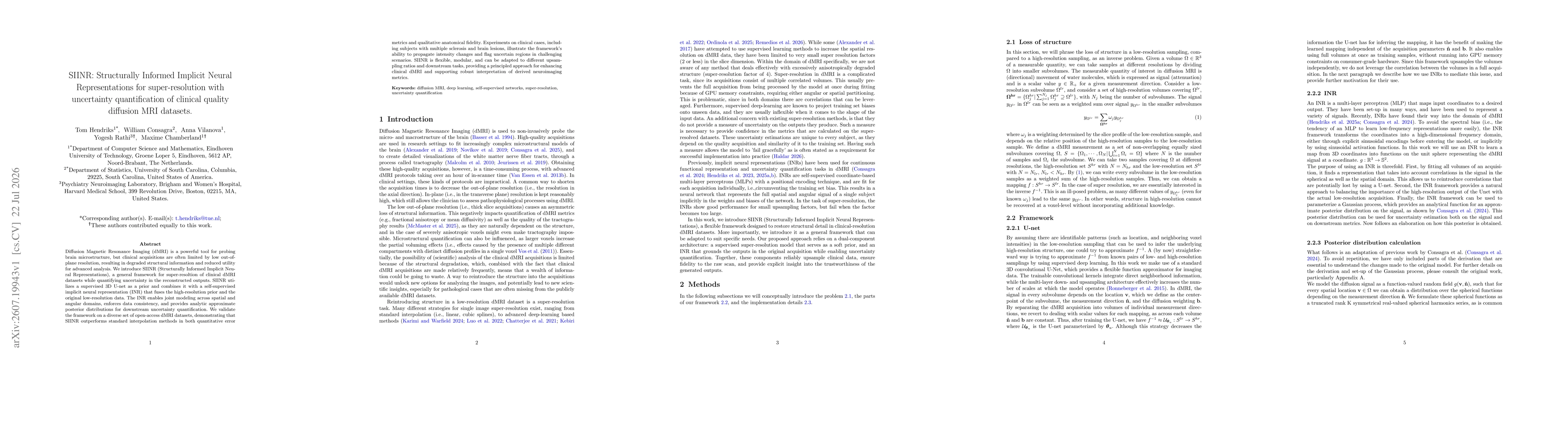 Thumbnail for SIINR: Structurally Informed Implicit Neural Representations for super-resolution with uncertainty quantification of clinical quality diffusion MRI datasets