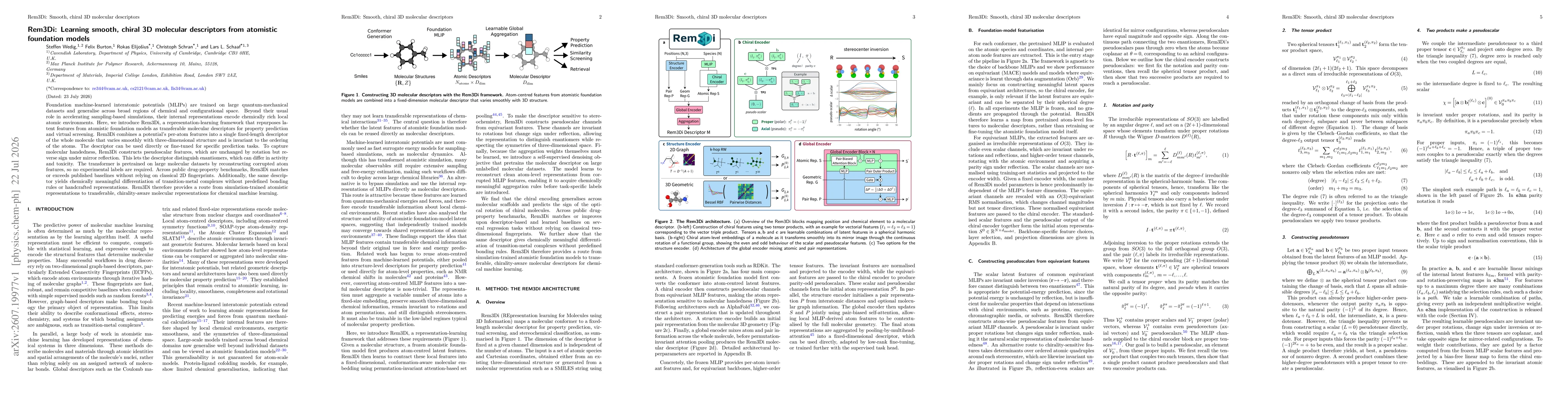 Thumbnail for Rem3Di: Learning smooth, chiral 3D molecular descriptors from atomistic foundation models