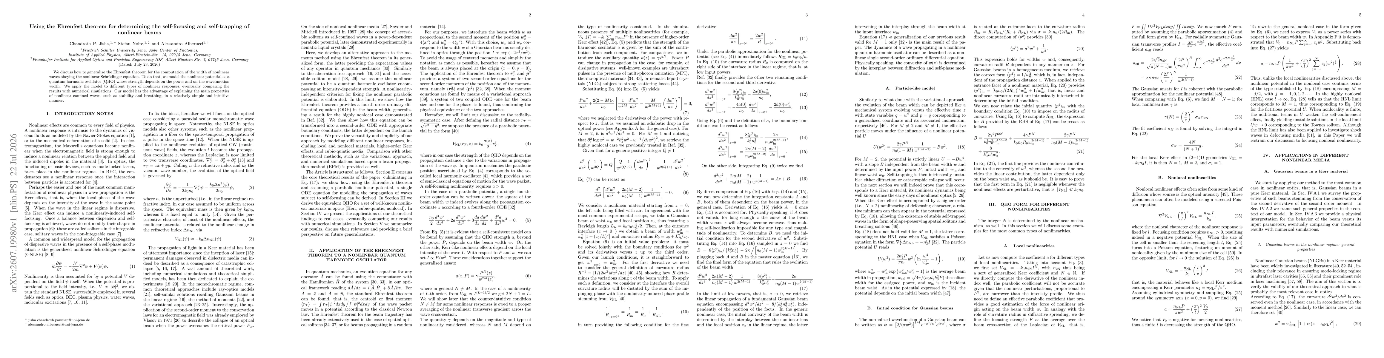 Thumbnail for Using the Ehrenfest theorem for determining the self-focusing and self-trapping of nonlinear beams