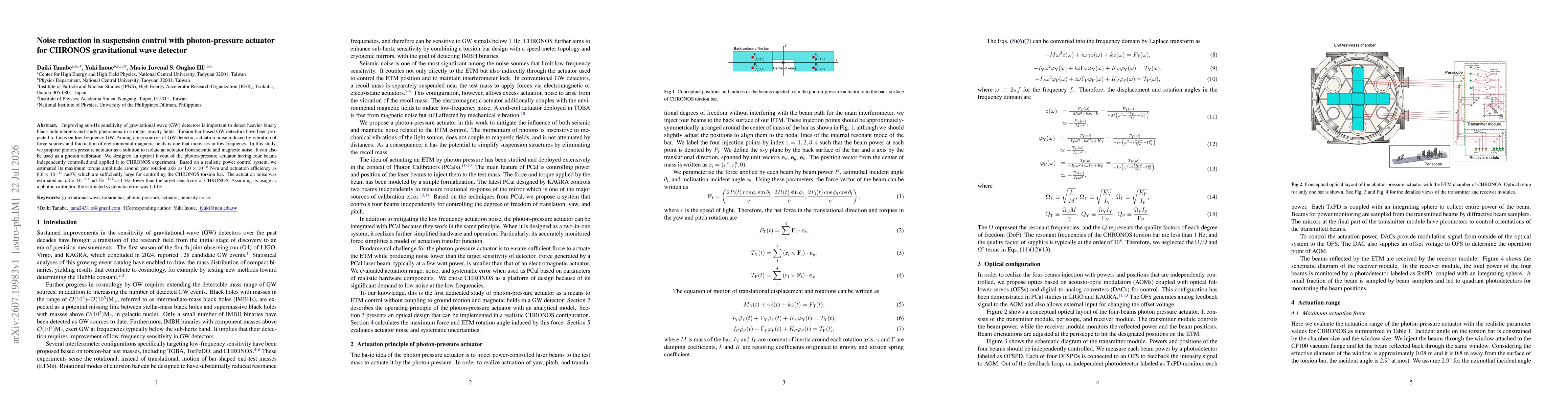 Thumbnail for Noise reduction in suspension control with photon-pressure actuator for CHRONOS gravitational wave detector
