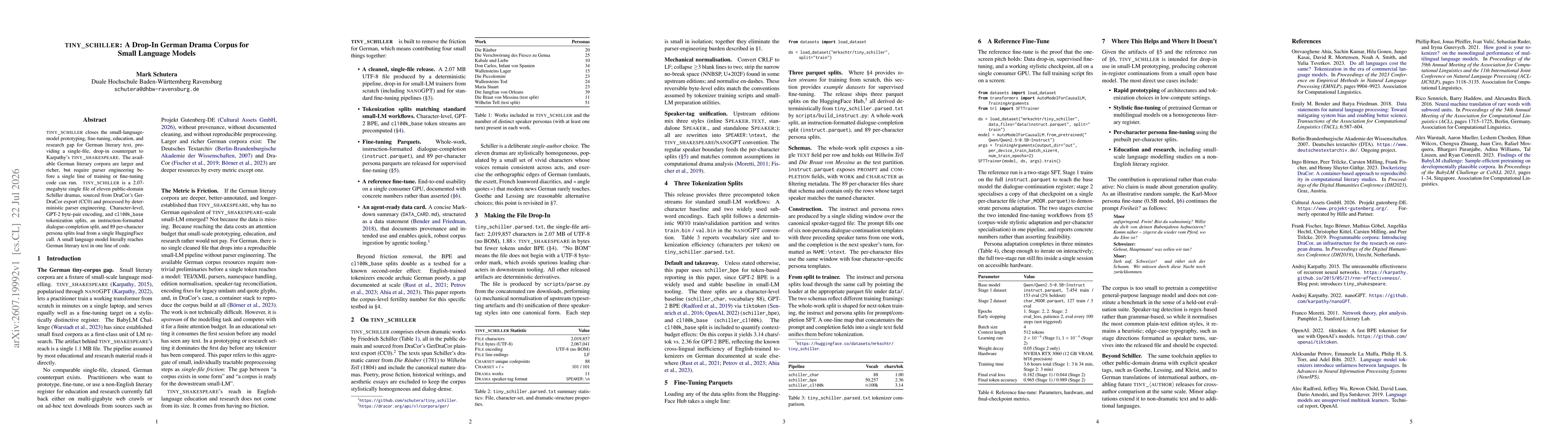 Thumbnail for TINY_SCHILLER: A Drop-In German Drama Corpus for Small Language Models