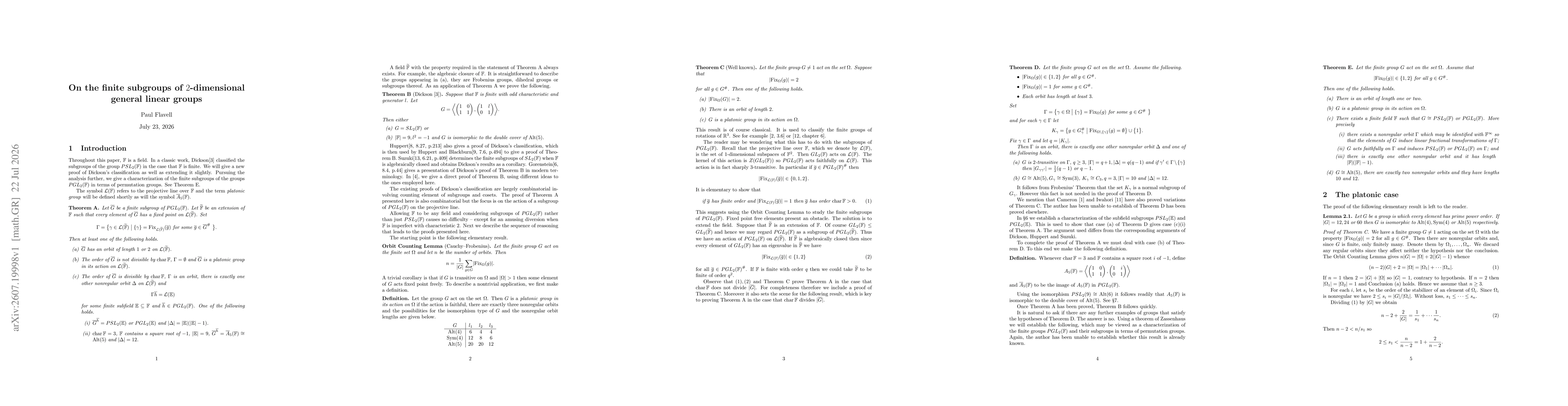 Thumbnail for On the finite subgroups of the 2-dimensional general linear groups