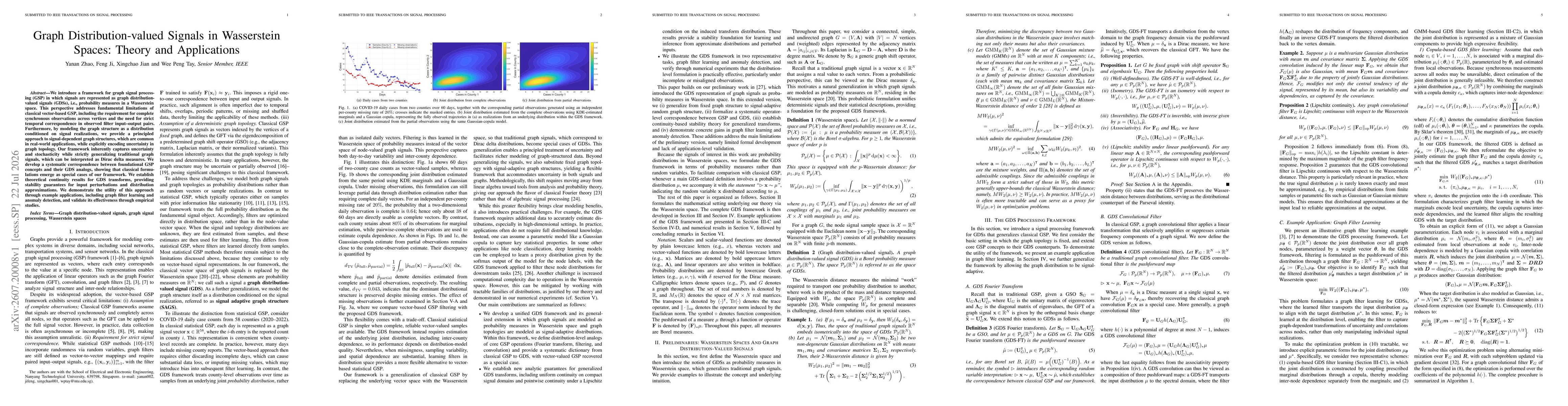 Thumbnail for Graph Distribution-valued Signals in Wasserstein Spaces: Theory and Applications