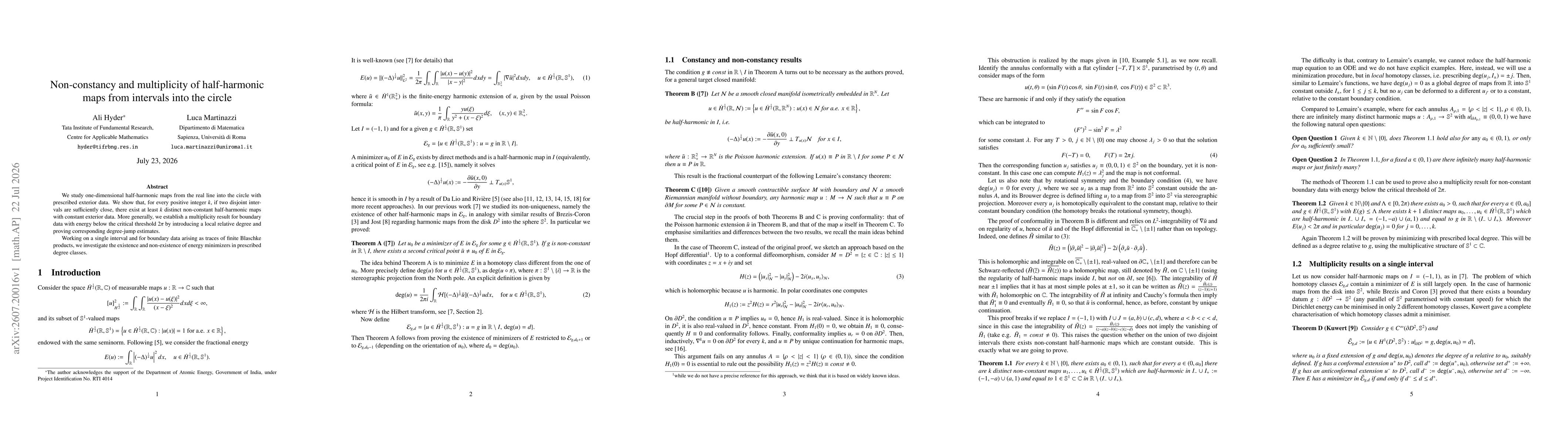 Thumbnail for Non-constancy and multiplicity of half-harmonic maps from intervals into the circle