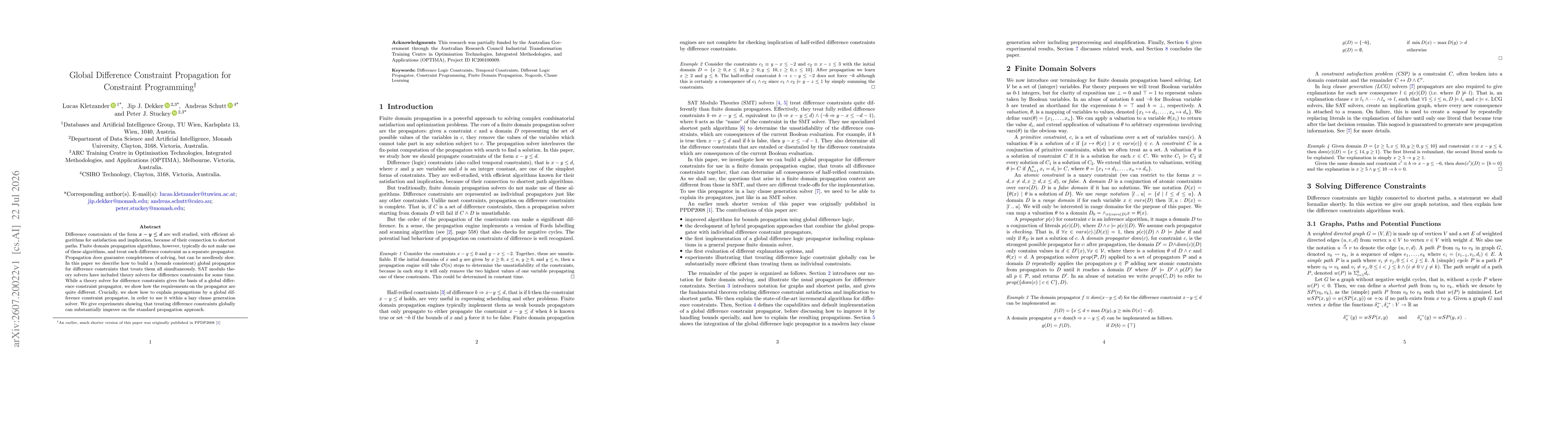 Thumbnail for Global Difference Constraint Propagation for Constraint Programming