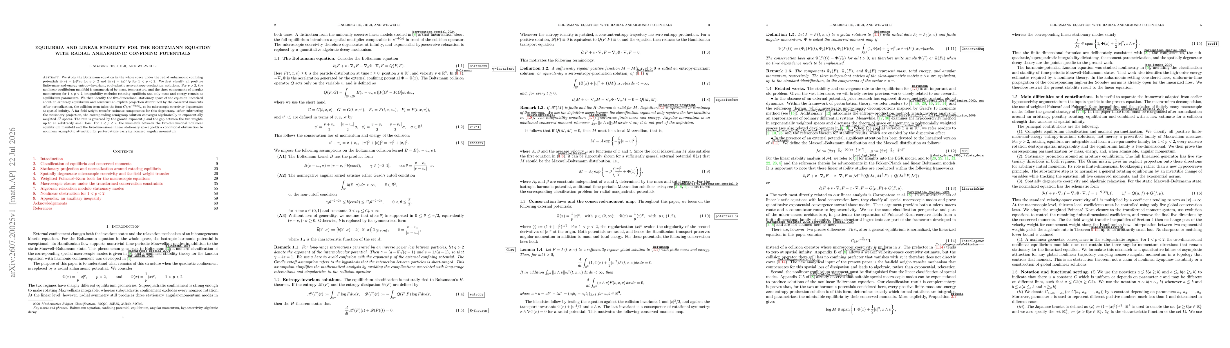 Thumbnail for Equilibria and linear stability for the Boltzmann equation with radial anharmonic confining potentials