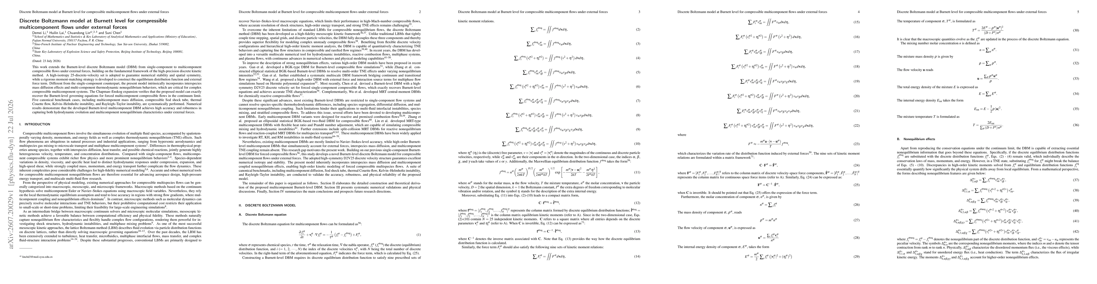 Thumbnail for Discrete Boltzmann model at Burnett level for compressible multicomponent flows under external forces