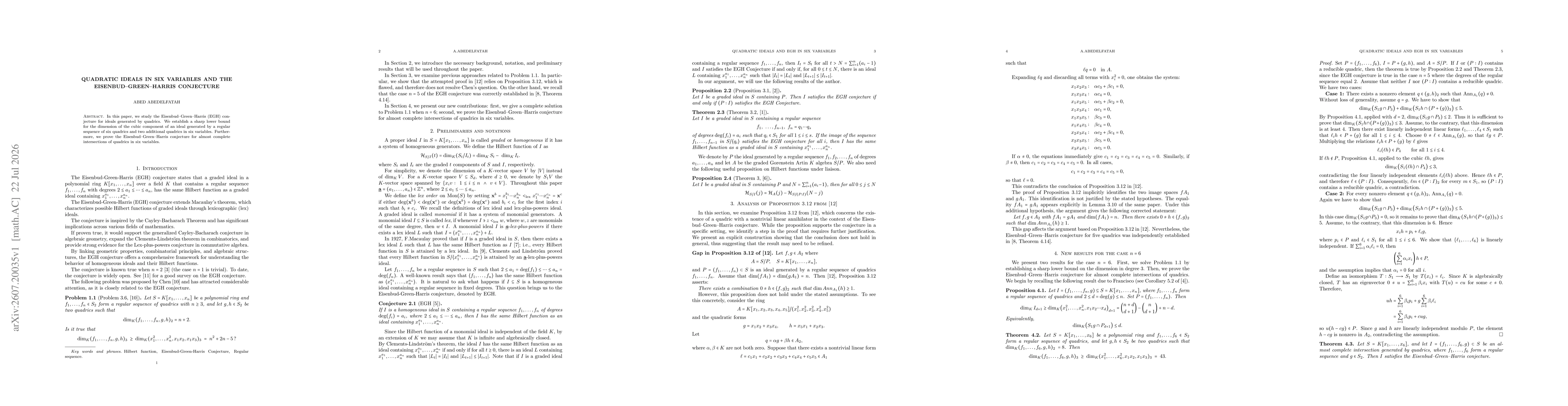 Thumbnail for Quadratic Ideals in Six Variables and the Eisenbud--Green--Harris Conjecture