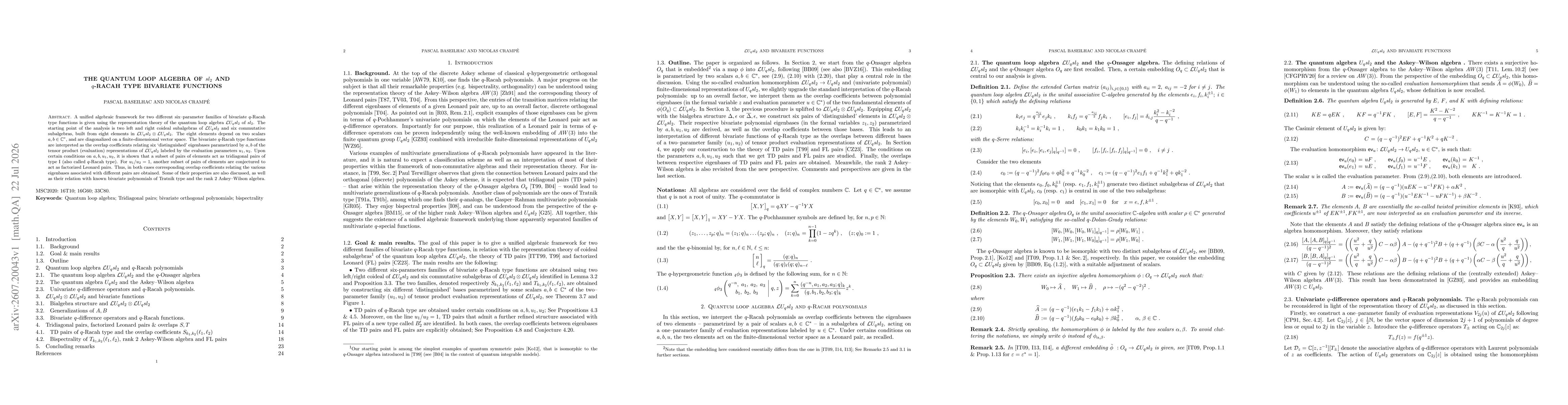 Thumbnail for The quantum loop algebra of $sl_2$ and $q$-Racah type bivariate functions