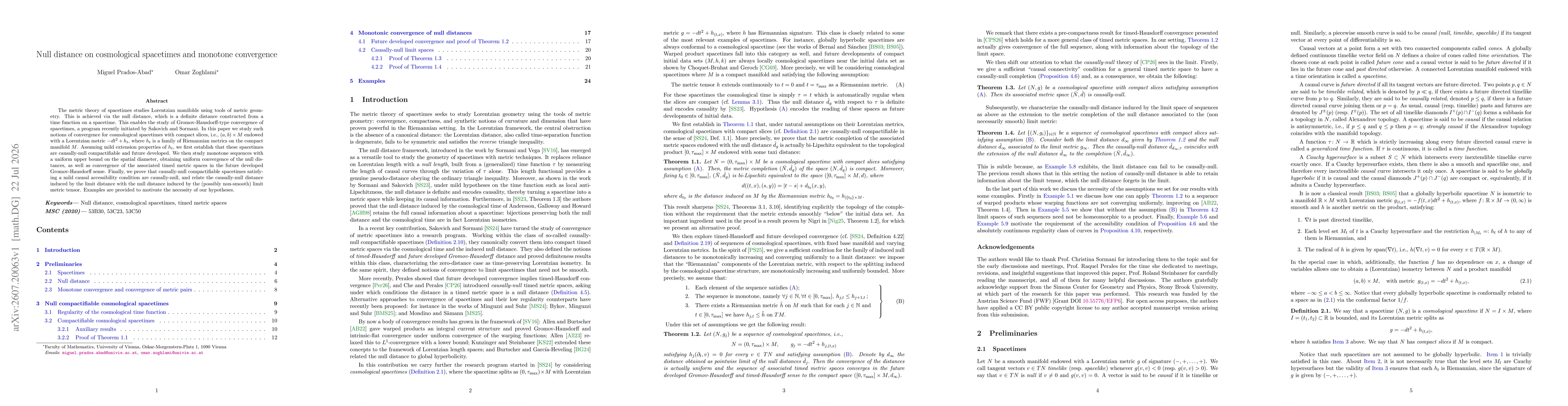 Thumbnail for Null distance on cosmological spacetimes and monotone convergence