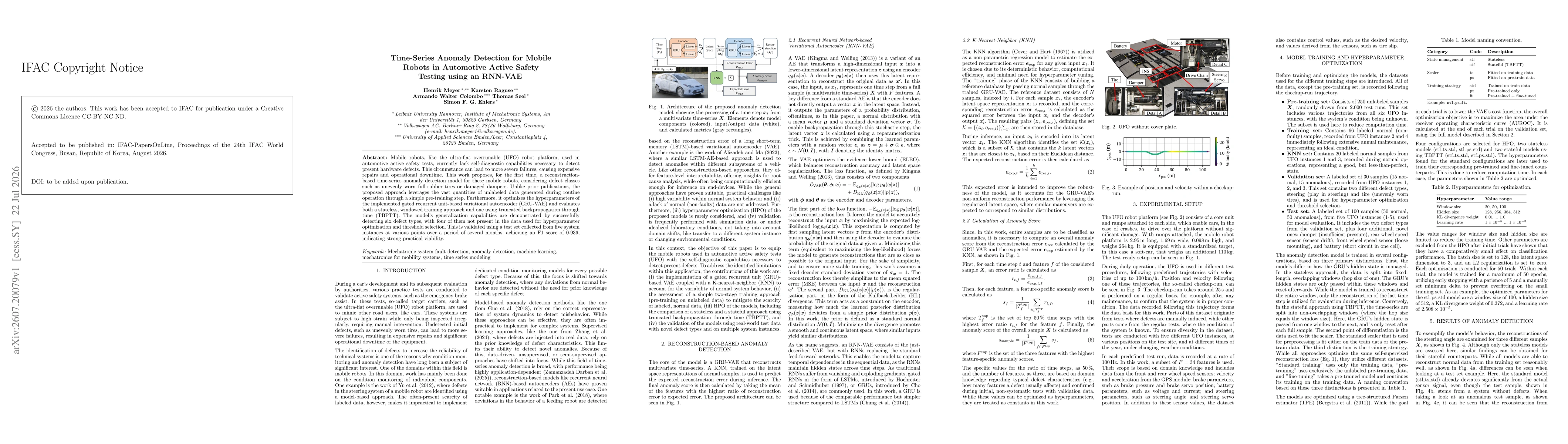 Thumbnail for Time-Series Anomaly Detection for Mobile Robots in Automotive Active Safety Testing using an RNN-VAE