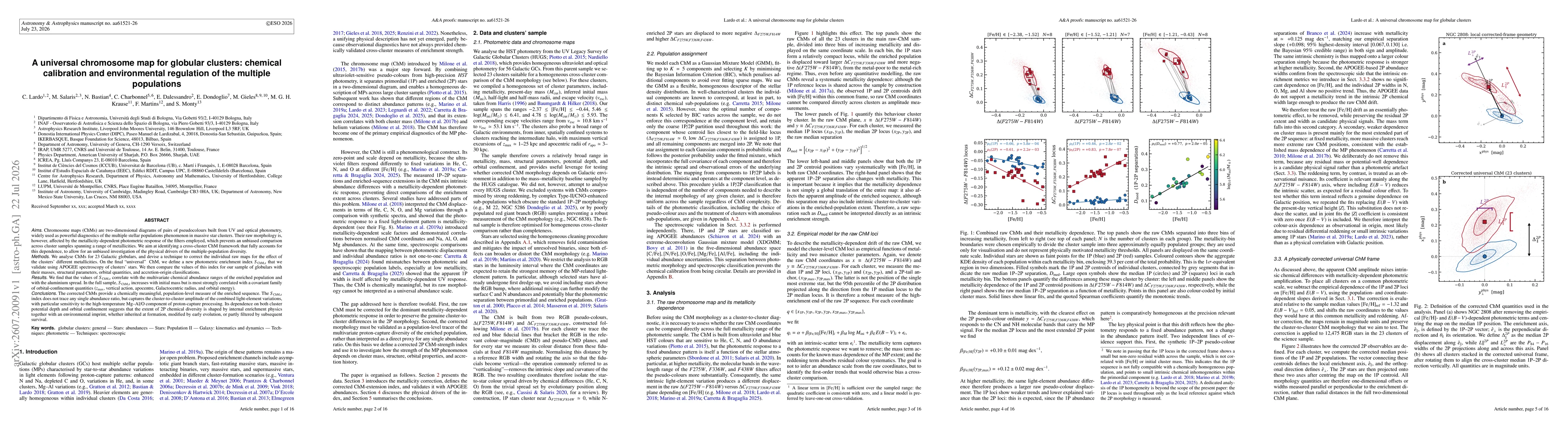 Thumbnail for A universal chromosome map for globular clusters: chemical calibration and environmental regulation of the multiple populations