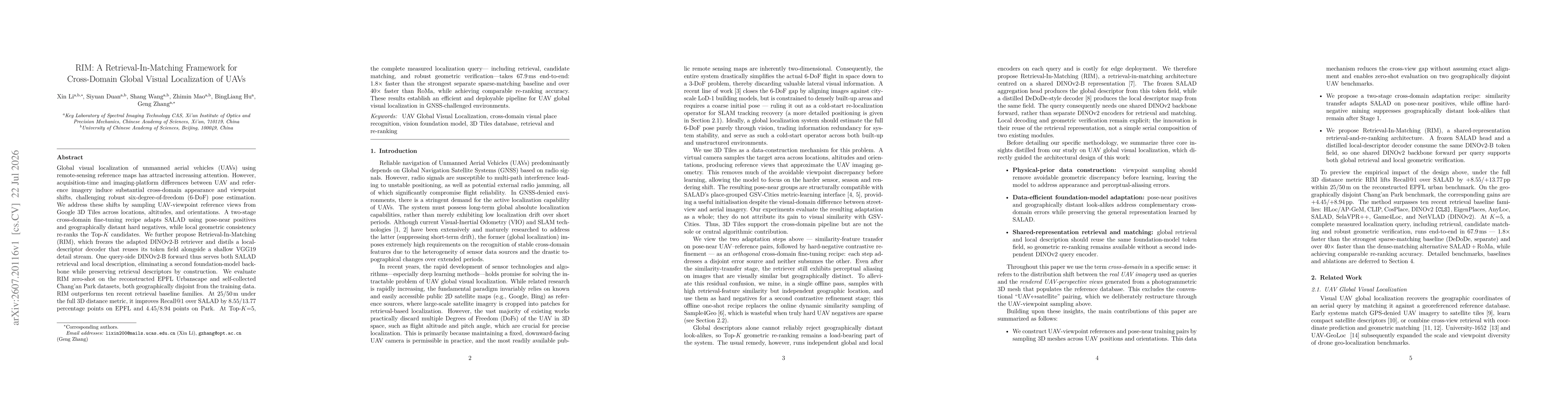 Thumbnail for RIM: A Retrieval-In-Matching Framework for Cross-Domain Global Visual Localization of UAVs