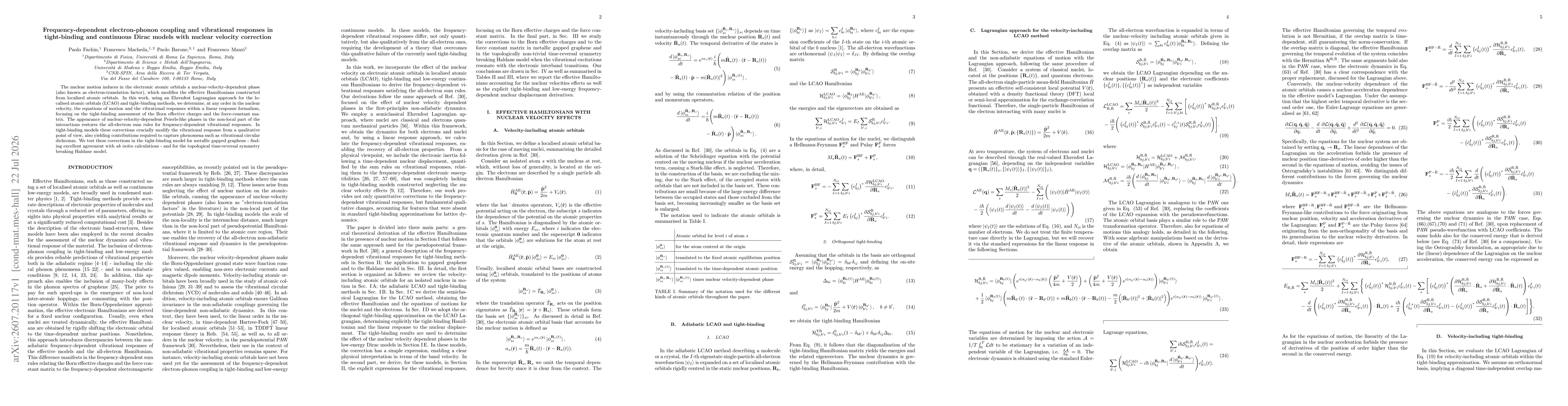 Thumbnail for Frequency-dependent electron-phonon coupling and vibrational responses in tight-binding and continuous Dirac models with nuclear velocity correction