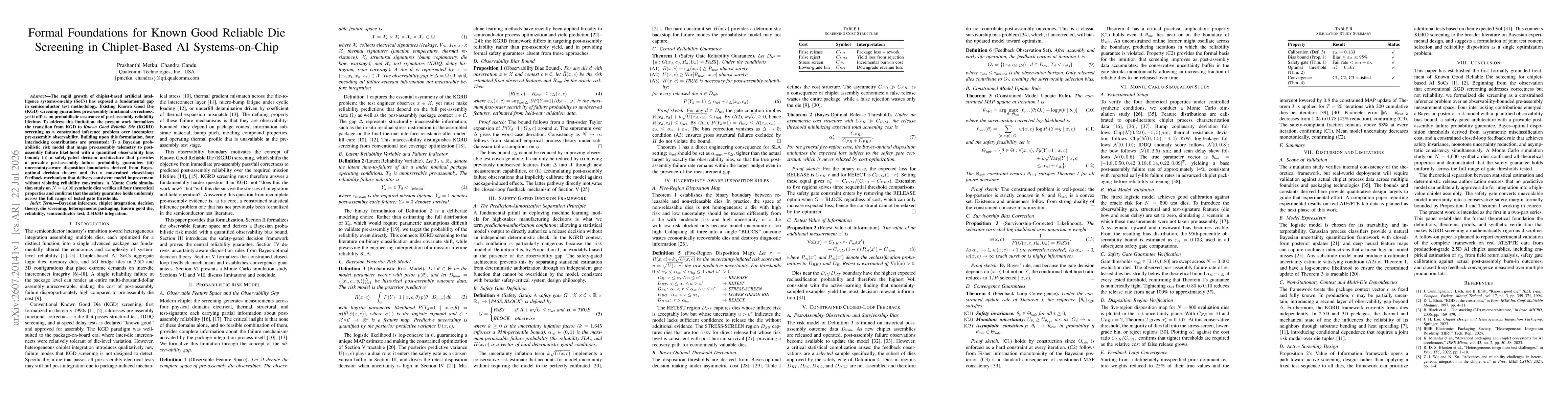 Thumbnail for Formal Foundations for Known Good Reliable Die Screening in Chiplet-Based AI Systems-on-Chip