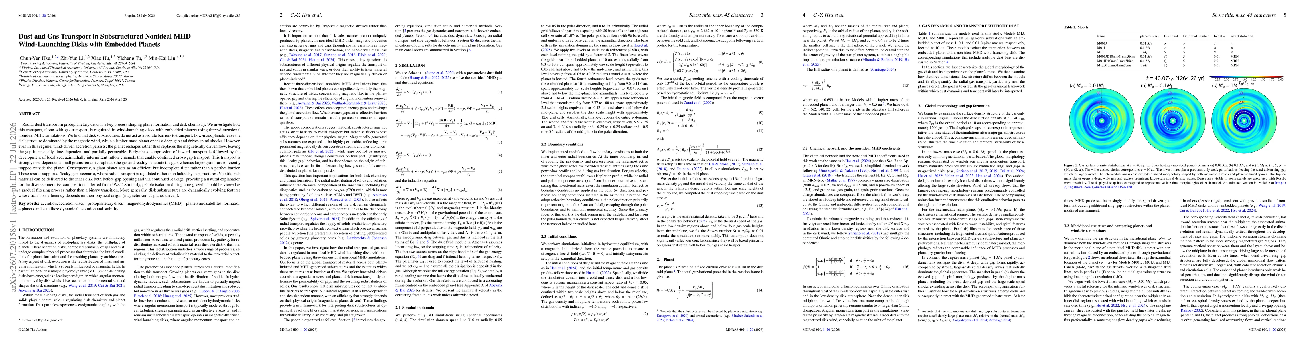Thumbnail for Dust and Gas Transport in Substructured Nonideal MHD Wind-Launching Disks with Embedded Planets