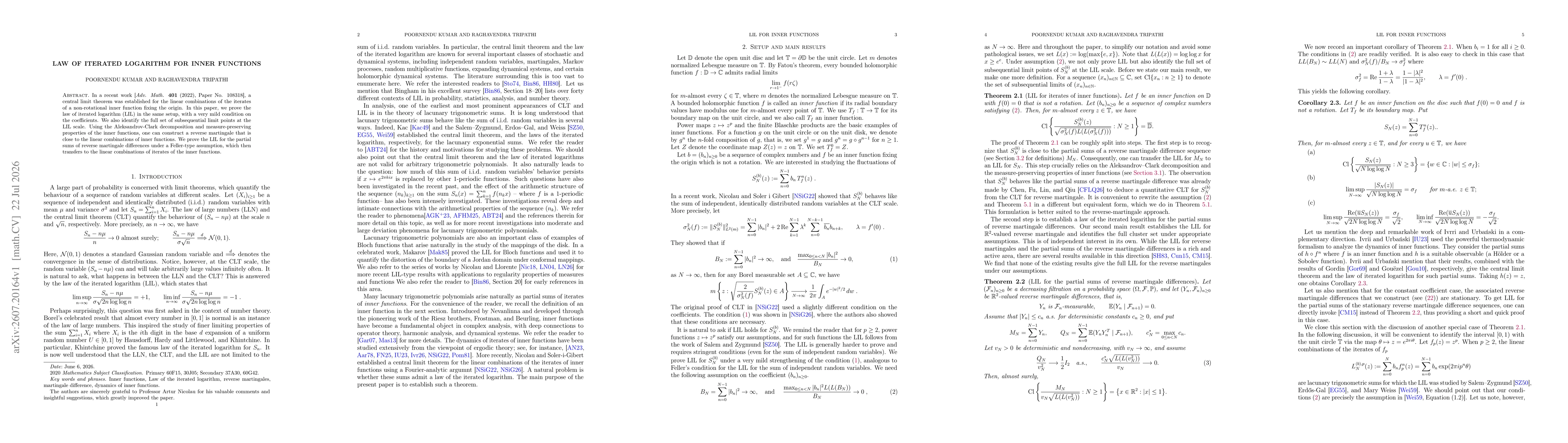 Thumbnail for Law of iterated logarithm for inner functions