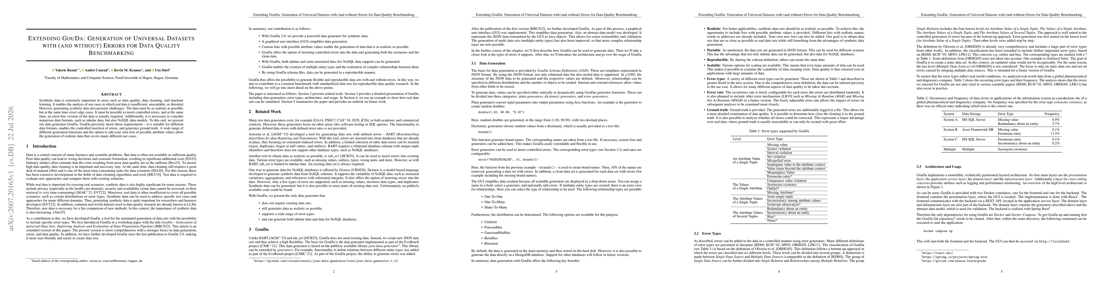 Thumbnail for Extending GouDa: Generation of Universal Datasets with (and without) Errors for Data Quality Benchmarking