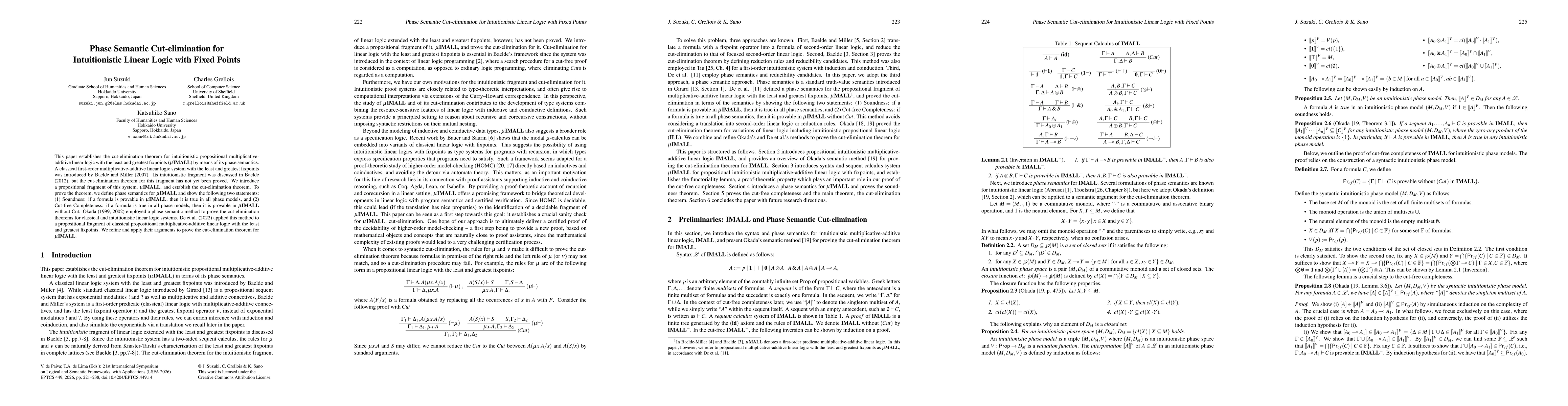Thumbnail for Phase Semantic Cut-elimination for Intuitionistic Linear Logic with Least and Greatest Fixed Points